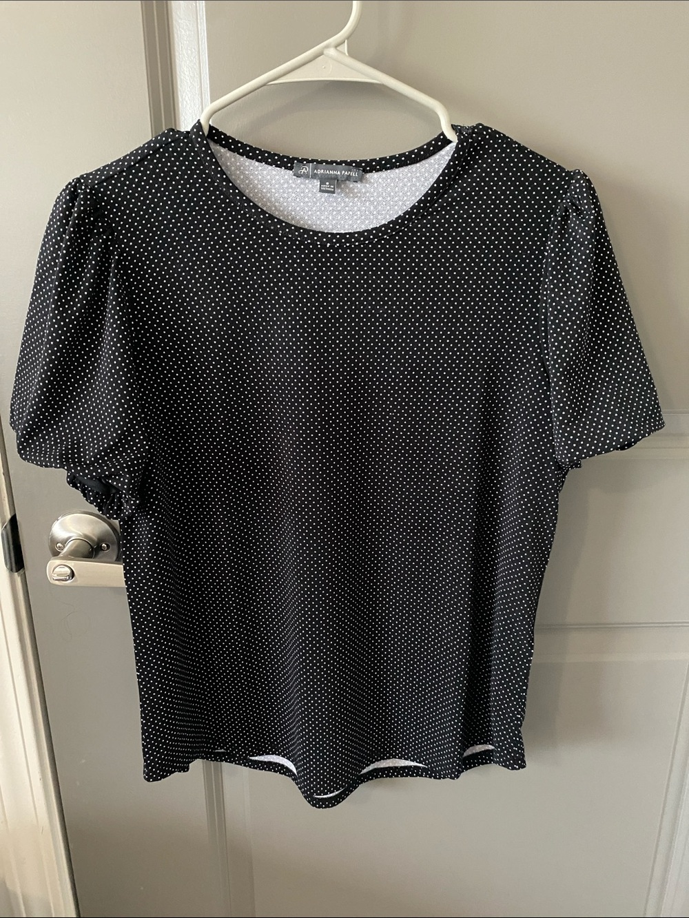 Adrianna Papell Black with White Polka Dot Puff Sleeve Tee